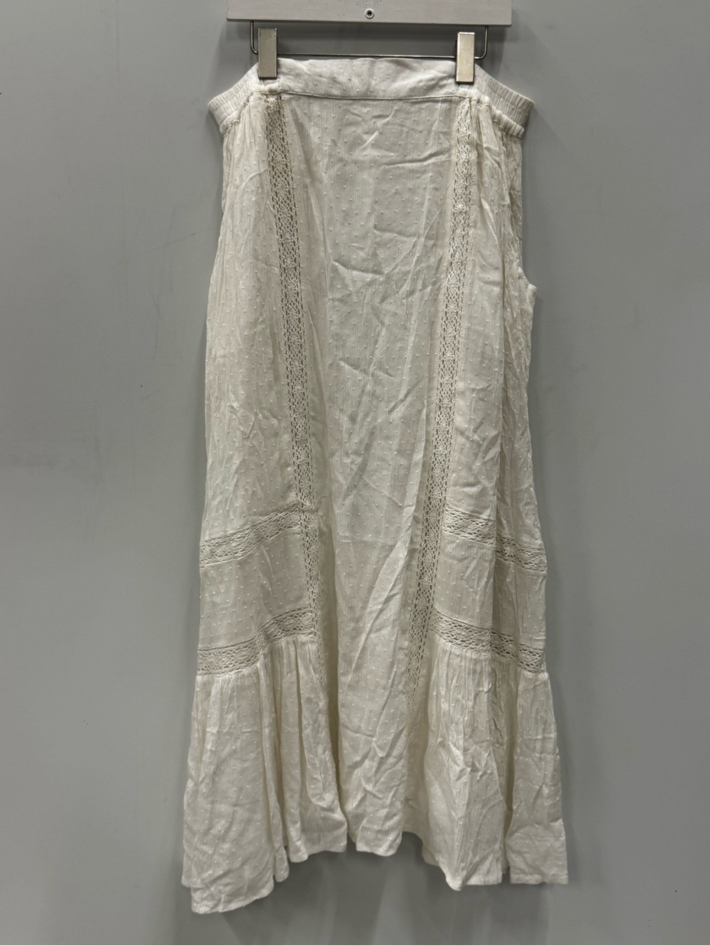 Talisman the Label Tiered Maxi Skirt White Cotton Lace Swiss Dot Texture Sz XS